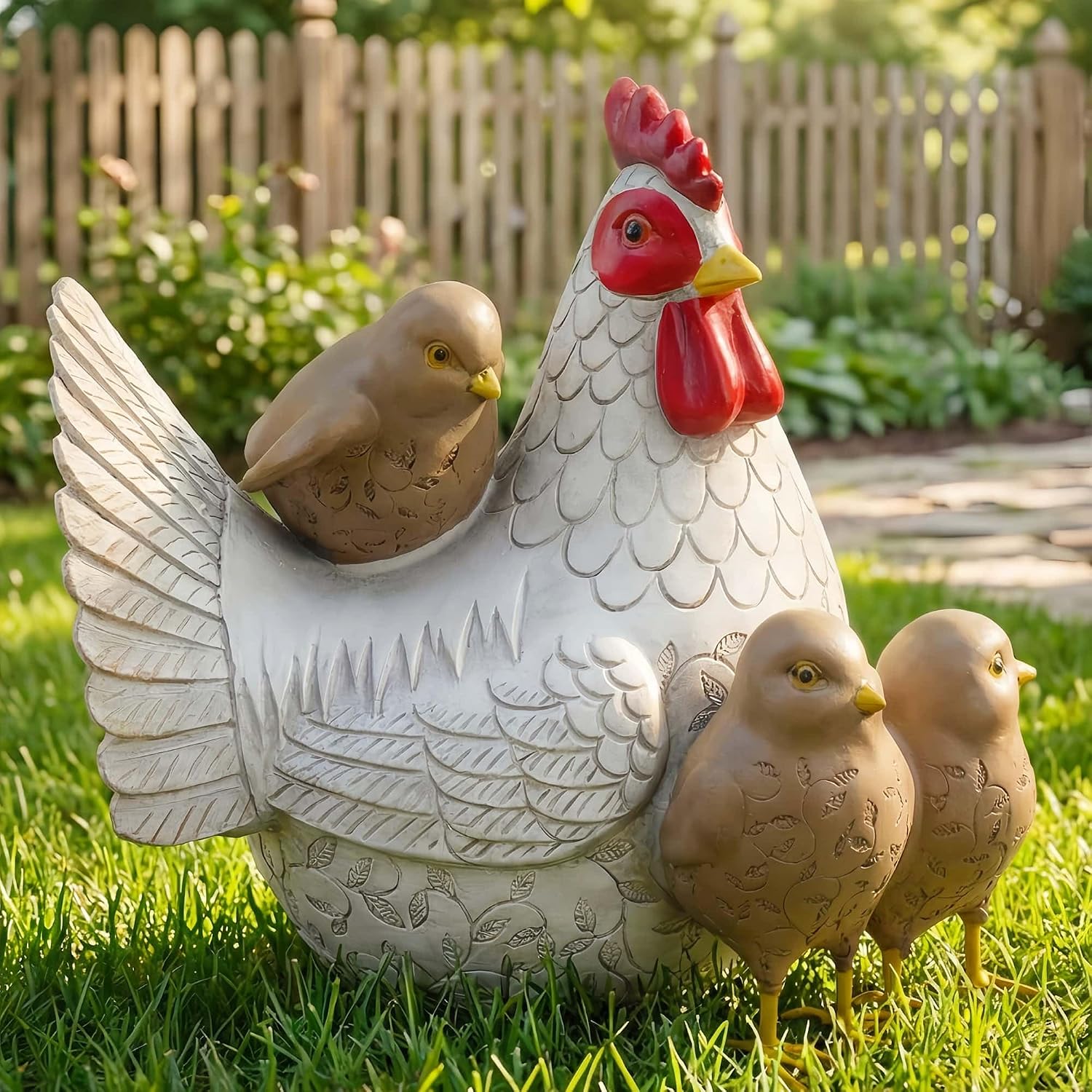 Resin Animal Decorations Gifts, Rustic Garden Statues, Farmhouse Chicken Decor, Hen on Nest, Chicken Statue & Figurine