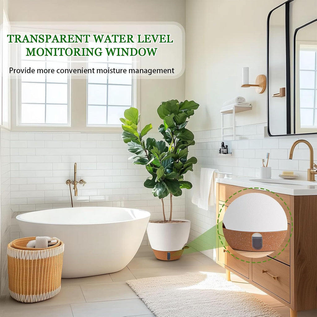 8/10/12 Inch Self Watering Pots for Indoor/Outdoor Plants | Large Plastic Planter with Drainage Holes, Water Level