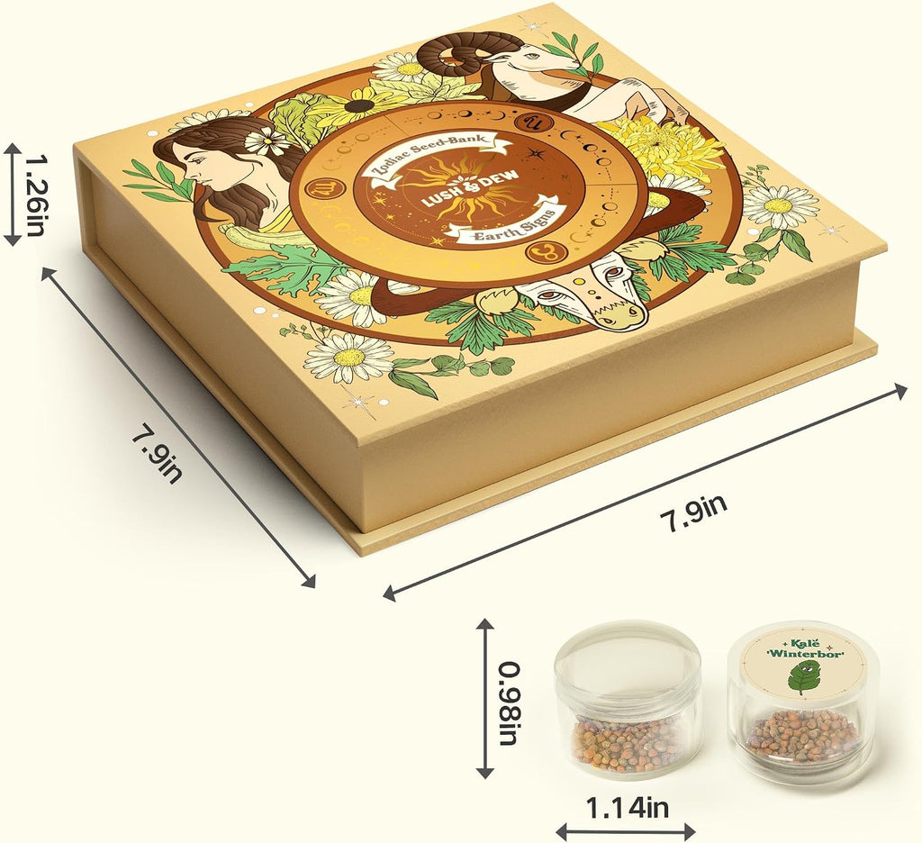 Lush&Dew Zodiac Garden Seed Bank Earth Sign, Gardening Gifts for Women Men | 12 Varieties USA-Sourced Non-GMO Heirloom