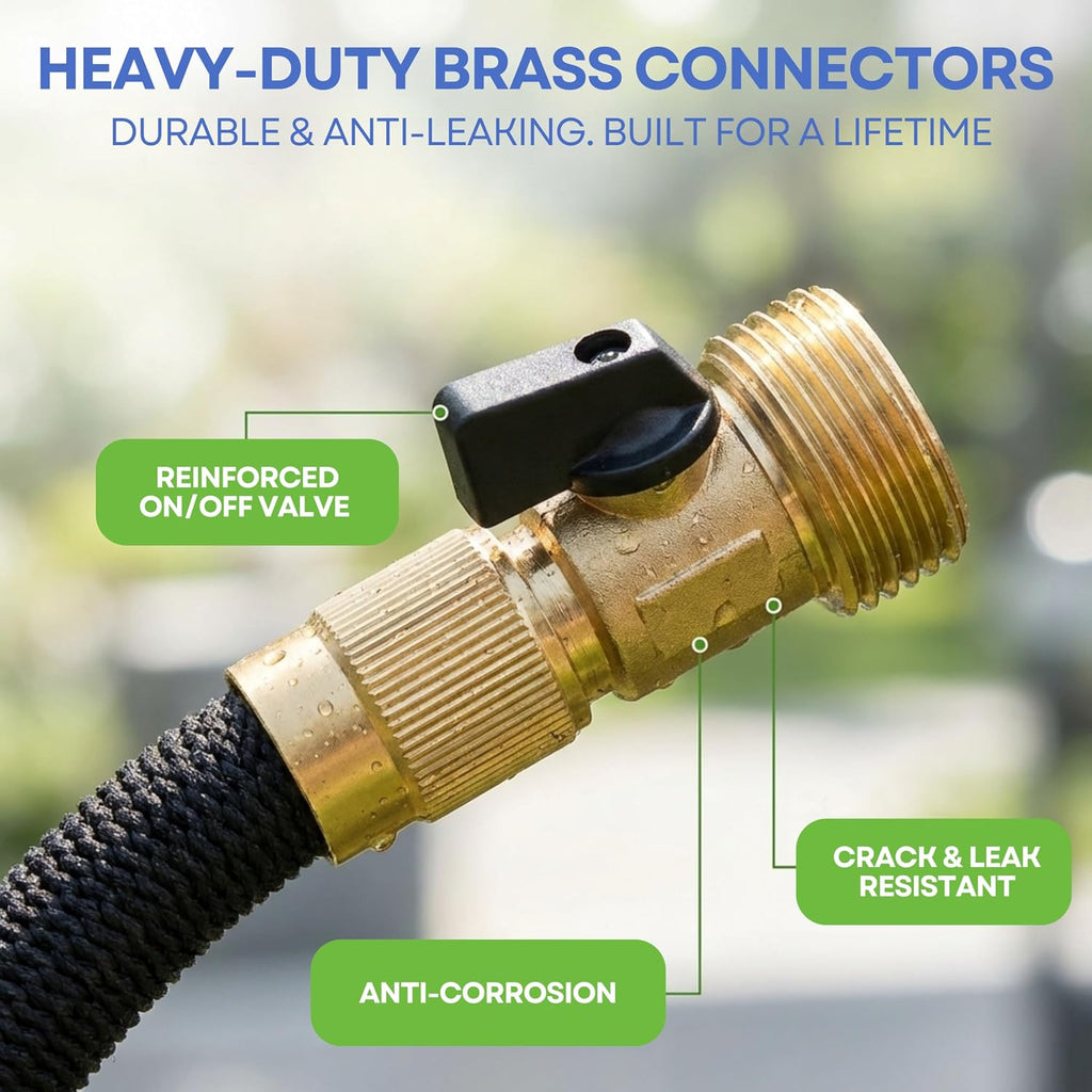 J&B XpandaHose 50ft Expandable Garden Hose, Lightweight, Brass Connectors | Ultra Strong 3750D fabric, 4-layer latex