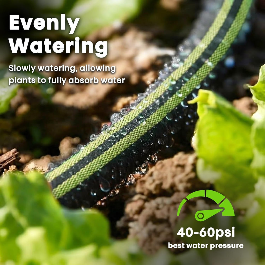 Flat Soaker Hose 25FT for Garden, 80% Water-Saving Drip Irrigation System Hose, Durable & UV-resistant, Non-toxic