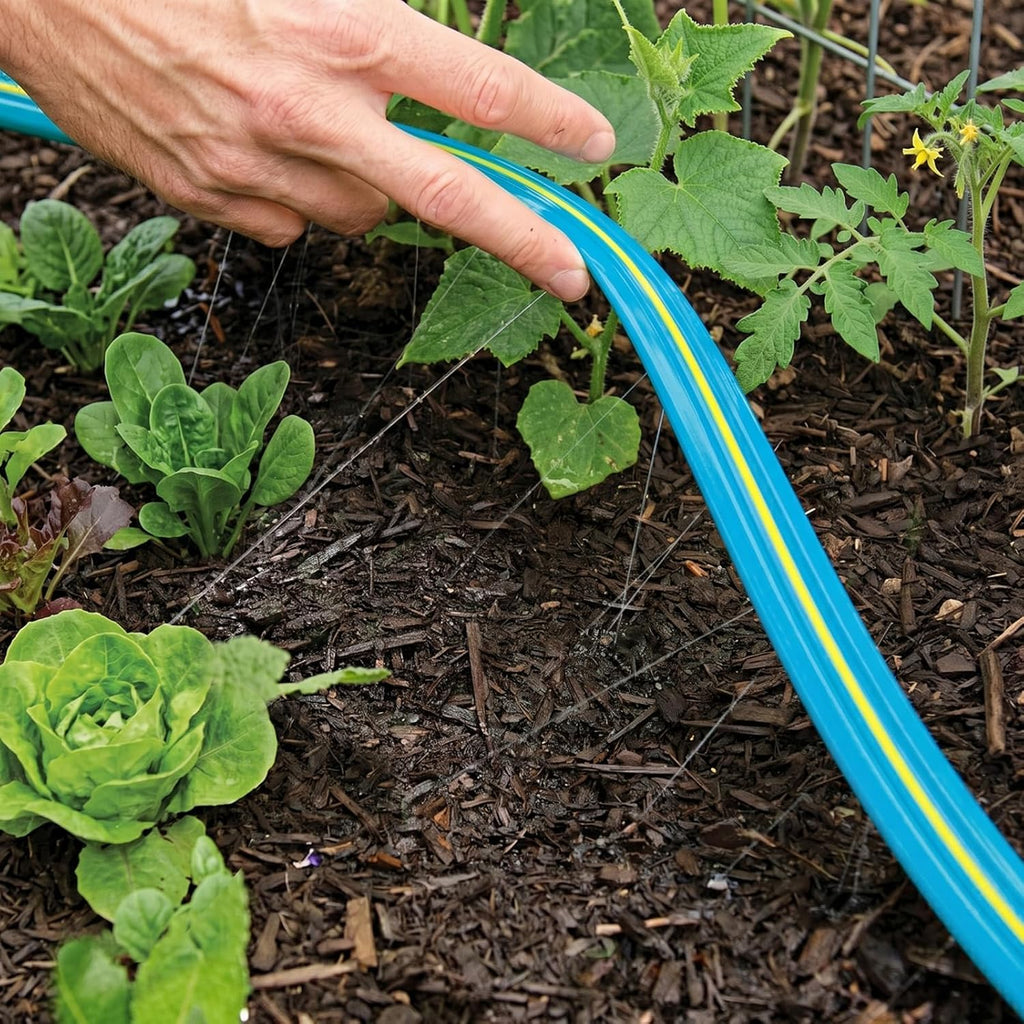 Winisok Upgrade Flat Sprinkler Soaker Hose for Garden 100FT, Heavy Duty 3-Tube Lawn Irrigation Hose with Landscape