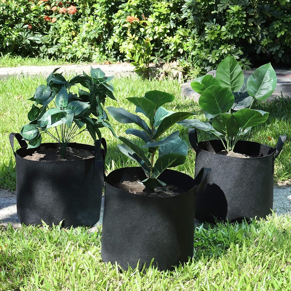 50 Pack Grow Bags, Black Heavy Duty Fabric Pots Nonwoven Potato Grow Bags | Reinforced Stitching, Breathable Vegetable