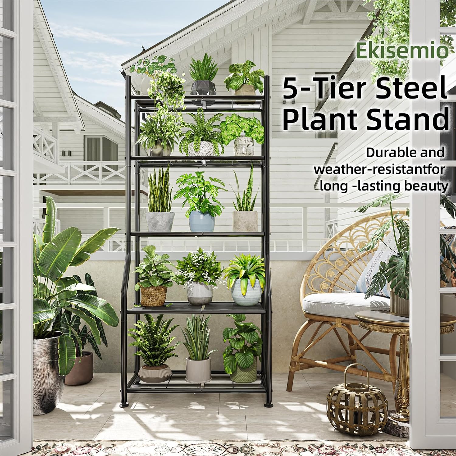 Ekisemio 5-Tier Metal Plant Stand, Heavy Duty Indoor Outdoor Flower Shelf for Multiple Pots, 63.5" Tall Vertical Plant