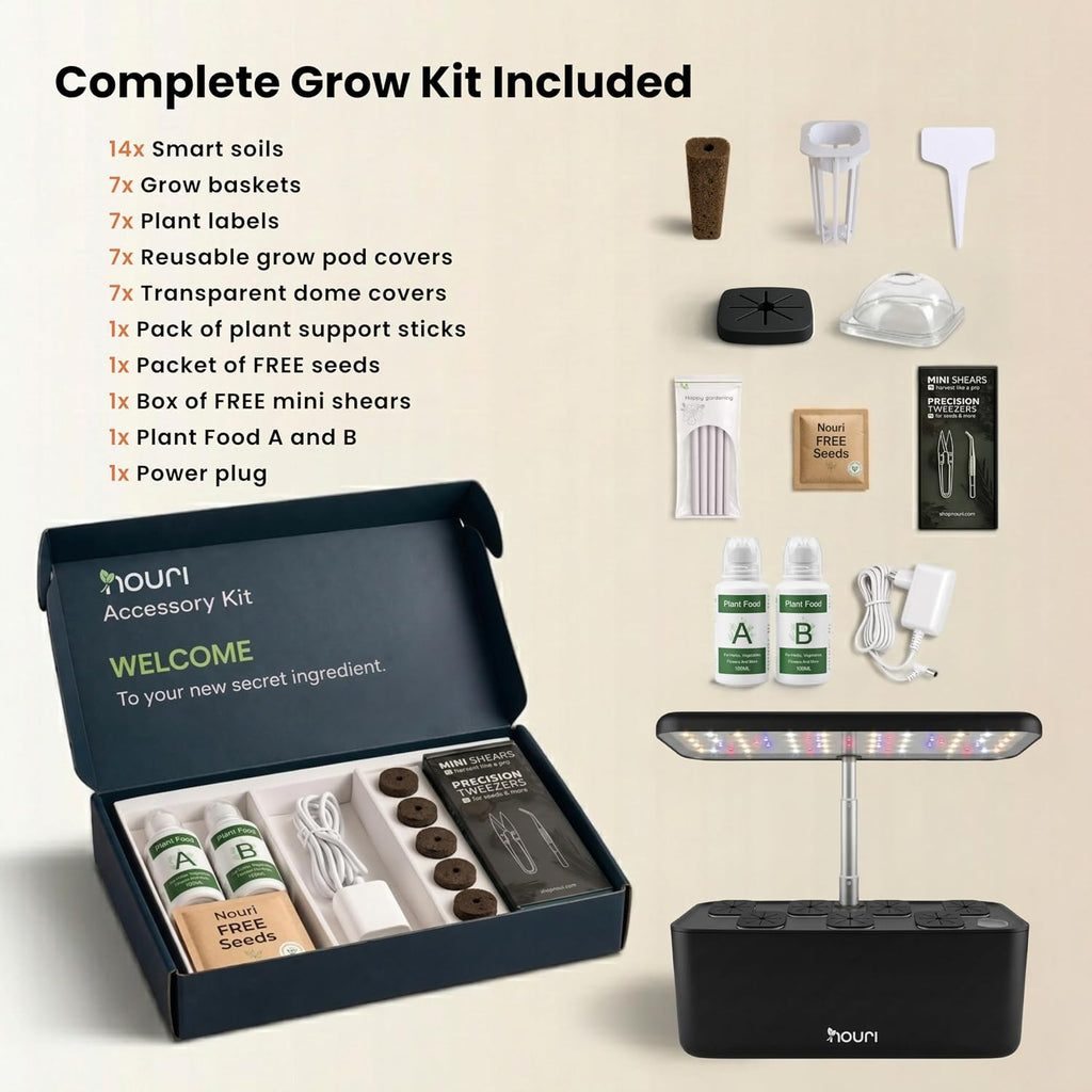 Nouri Hydroponics Growing System, 7 pod Smart Indoor Herb Garden Kit with LED Grow Lights, Hydroponic Herb Garden