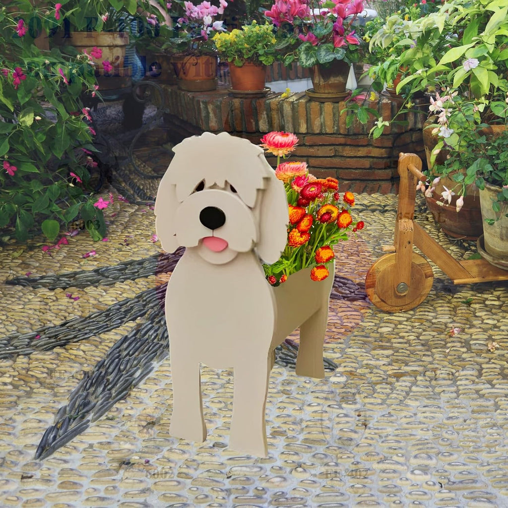 Golden Doodle Dog Planter Pots, Animal Shaped Flower Pot | Large Cute Plant Gift for Women and Pet Lovers, Indoor
