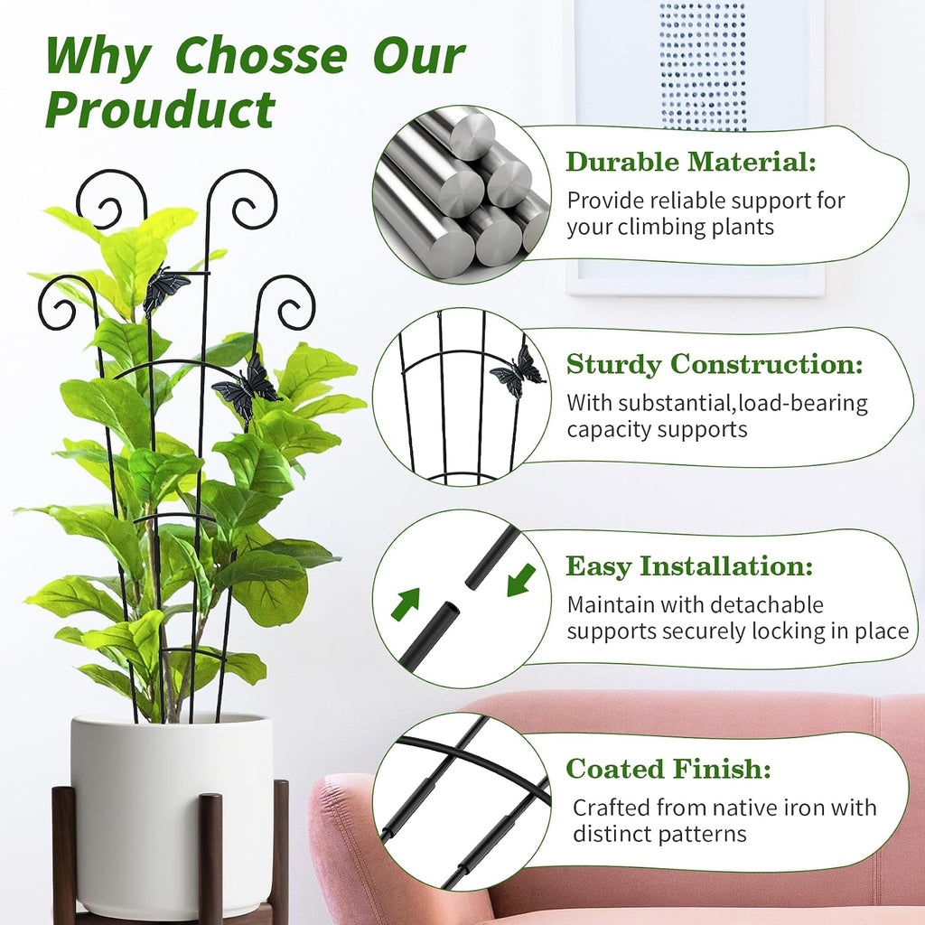 4 Pack 30 InchTaller Plant Trellis for Potted Climbing Plants Indoor,Expandable Metal Garden Trellis for Climbing
