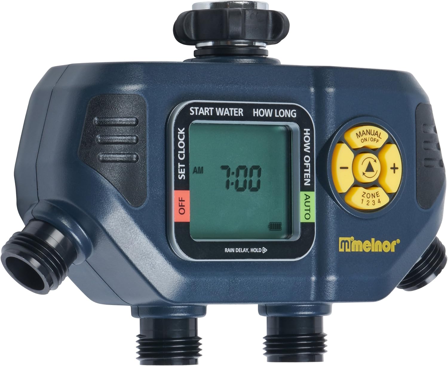 Melnor AquaTimer™ 4-Zone Programmable Digital Timer: Independent Zones | 65140AMZ | Programmable Water Timer | Hourly