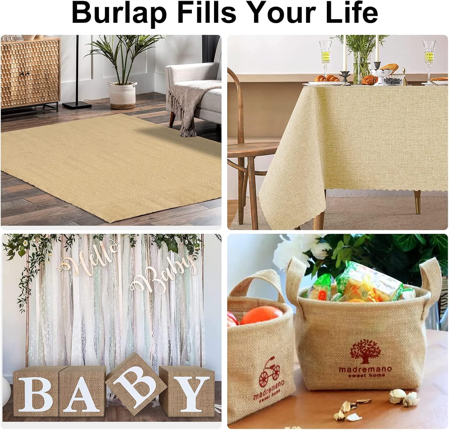 Agfabric Garden Burlap Fabric Roll, 64 inch x30 Feet Higher Density Natural Jute Material for Party Decor, Table