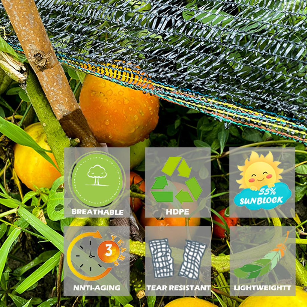55% Shade Cloth for Garden, Black Shade Net 8X20 FT | Sunblock Mesh UV Resistant Net for Vegetables Flowers Greenhouse