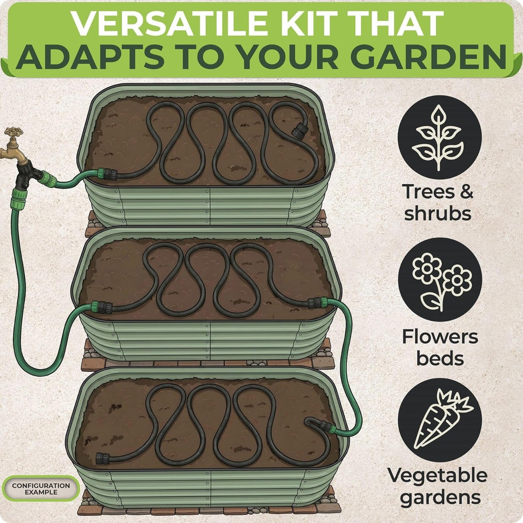 1/2" Soaker Hose Kit Mainline Tubing and Connectors, 50 feet | For Deep Root Watering Your Garden, Raised Beds or