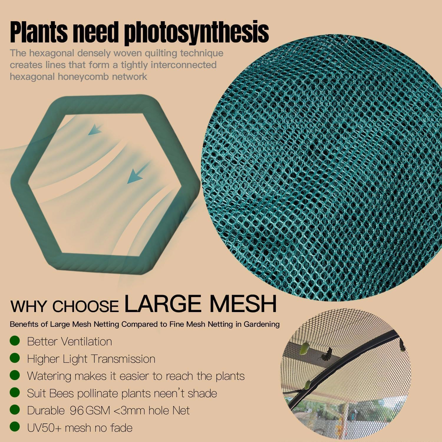 Poray 8.2x4FT Pop up Tunnel Crop Cage, 6FT High Plant Netting Cover for Garden, Pest Guard Barrier for Vegetables &