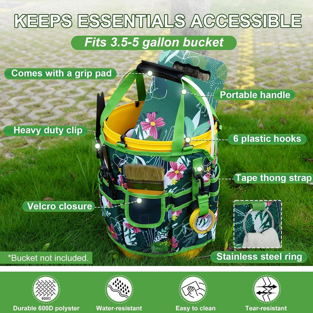 KUNN 5 Gallon Garden Bucket Tool Organizer & Kneeling Pad Set, 18-Pocket Heavy Duty Garden Caddy with Hangable Handle