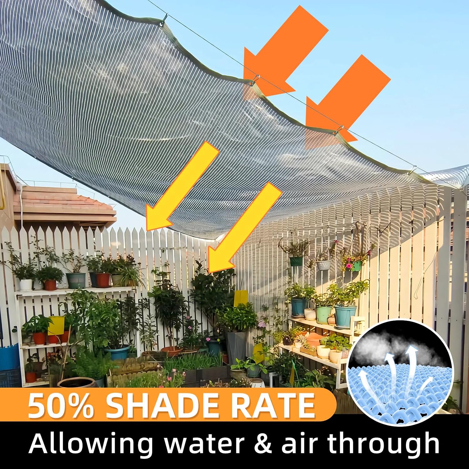 50% Shade Cloth for Garden, 10x20FT Black Mesh Tarp Net | HDPE Fabric, Sun Shade Cover with Grommets for Greenhouse