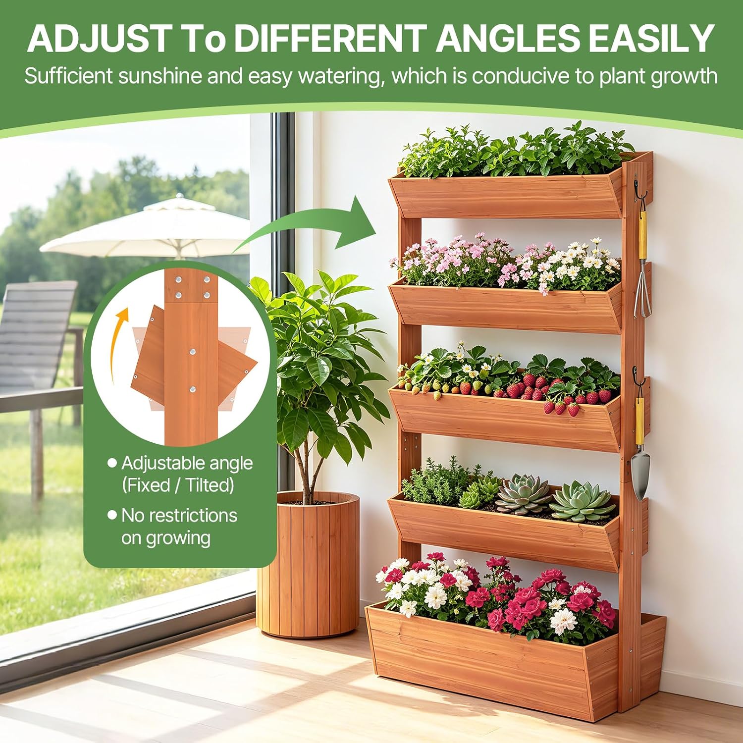Suteck Raised Garden Bed, 5 Tier Vertical Wooden Planter Box | Freestanding Raised Planter for Outdoor Vegetables