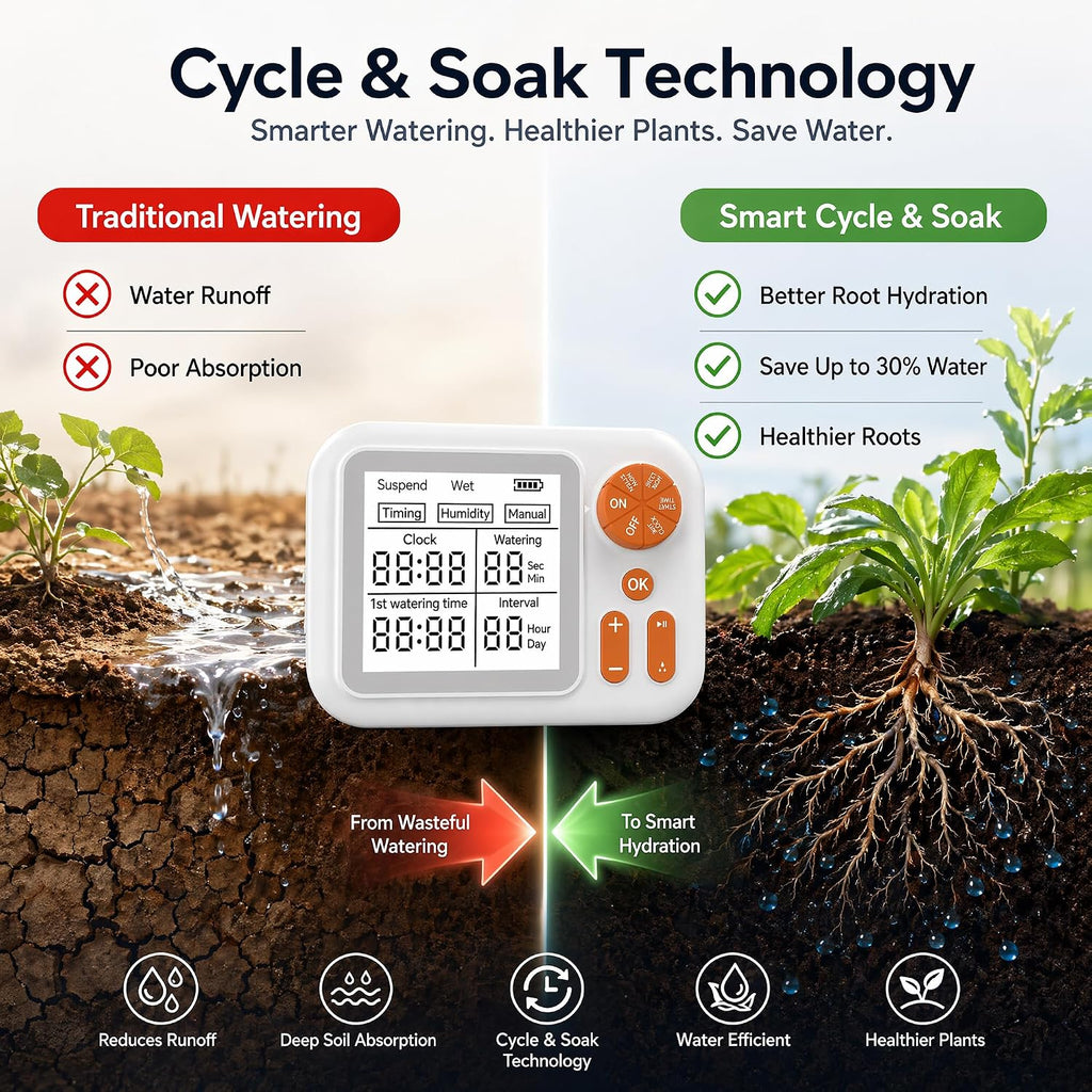Automatic Plant Watering System for Indoor Plants, Smart Drip Irrigation Kit with Humidity Sensor,Cycle & Soak