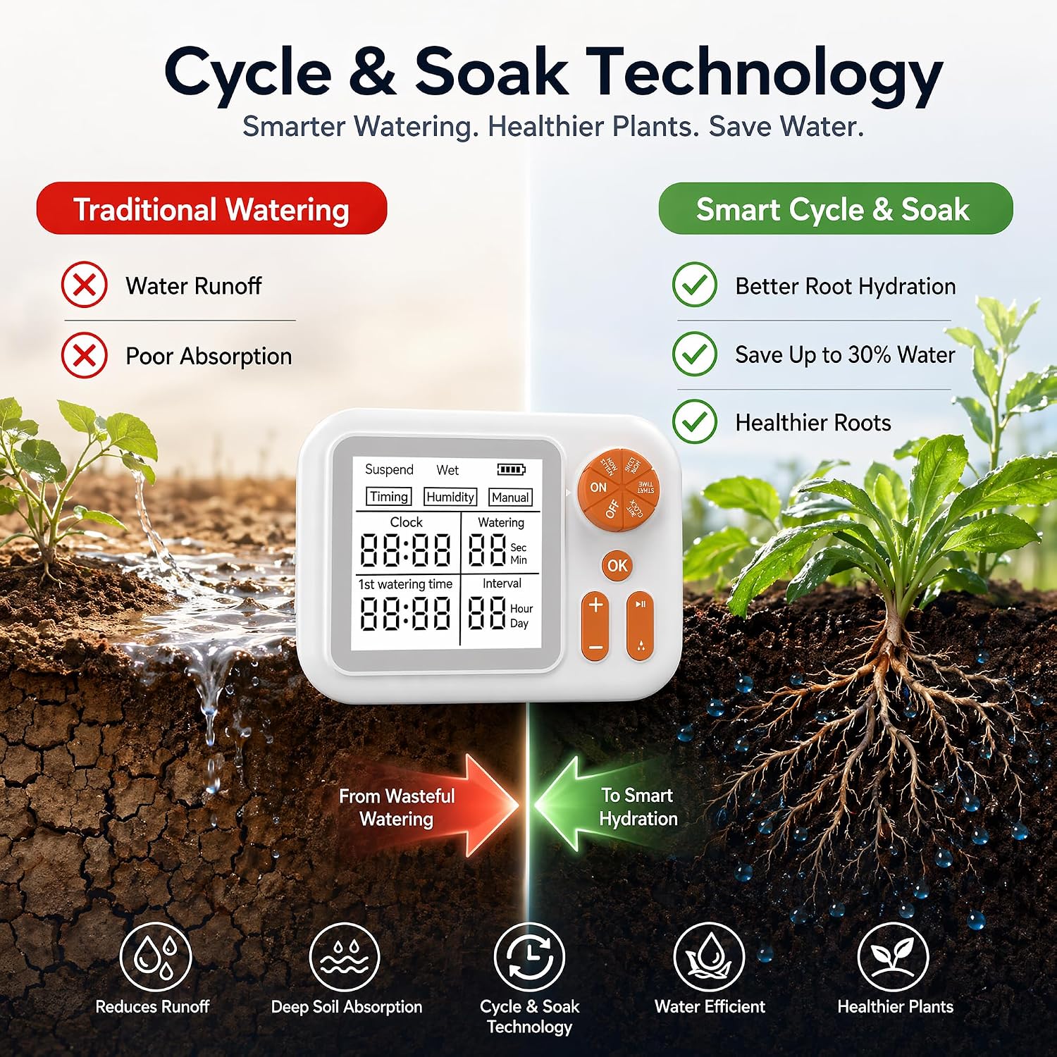 Automatic Plant Watering System for Indoor Plants, Smart Drip Irrigation Kit with Humidity Sensor,Cycle & Soak