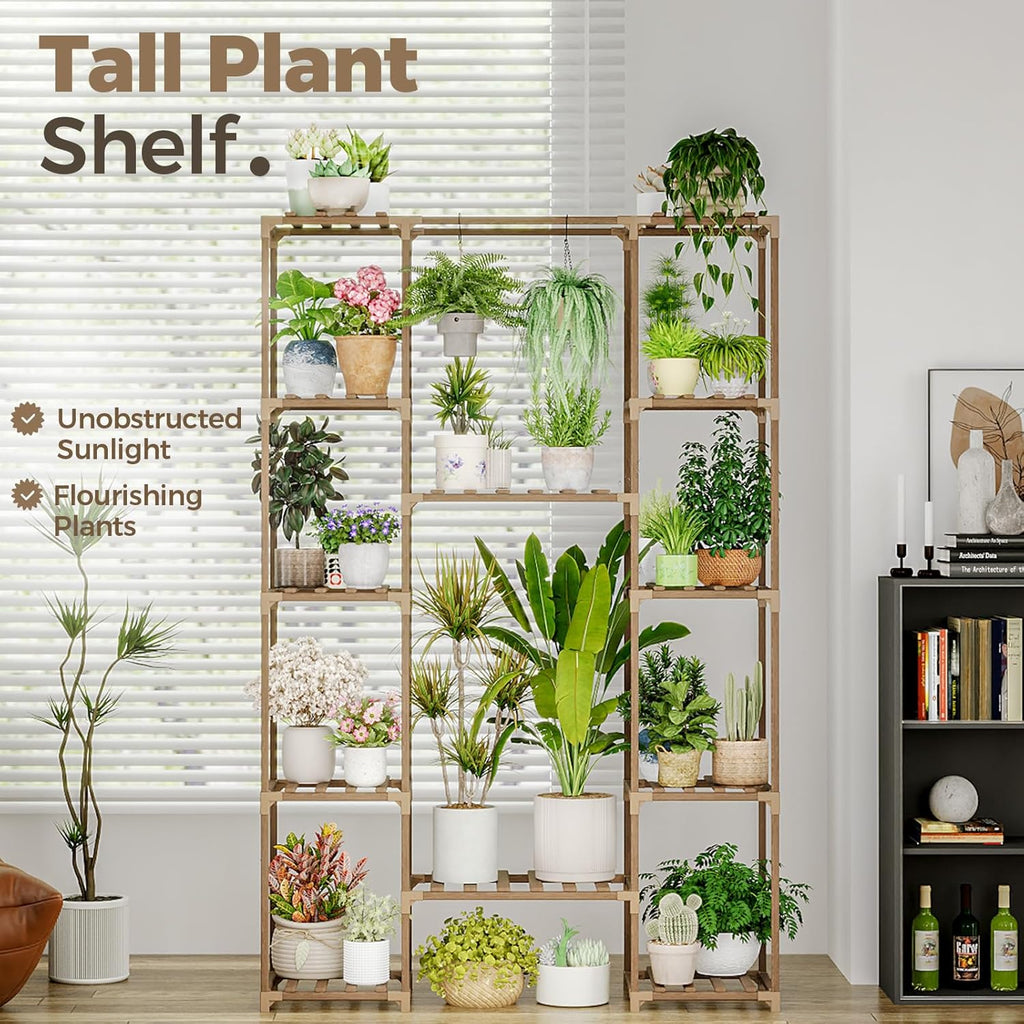 Bamworld 62.2'' Tall Plant Stand Indoor Large Plant Shelf for Multiple Plants Wood Flower Stand Outdoor Hanging Plant