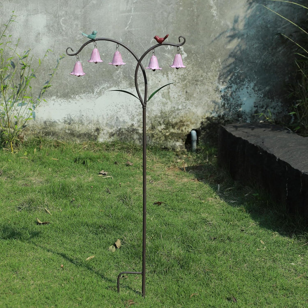 45.5"H Decorative Garden Stakes with Bells,Metal Flowers for Outside | Garden Art for Patio,Lawn, Pathway & Flower Bed