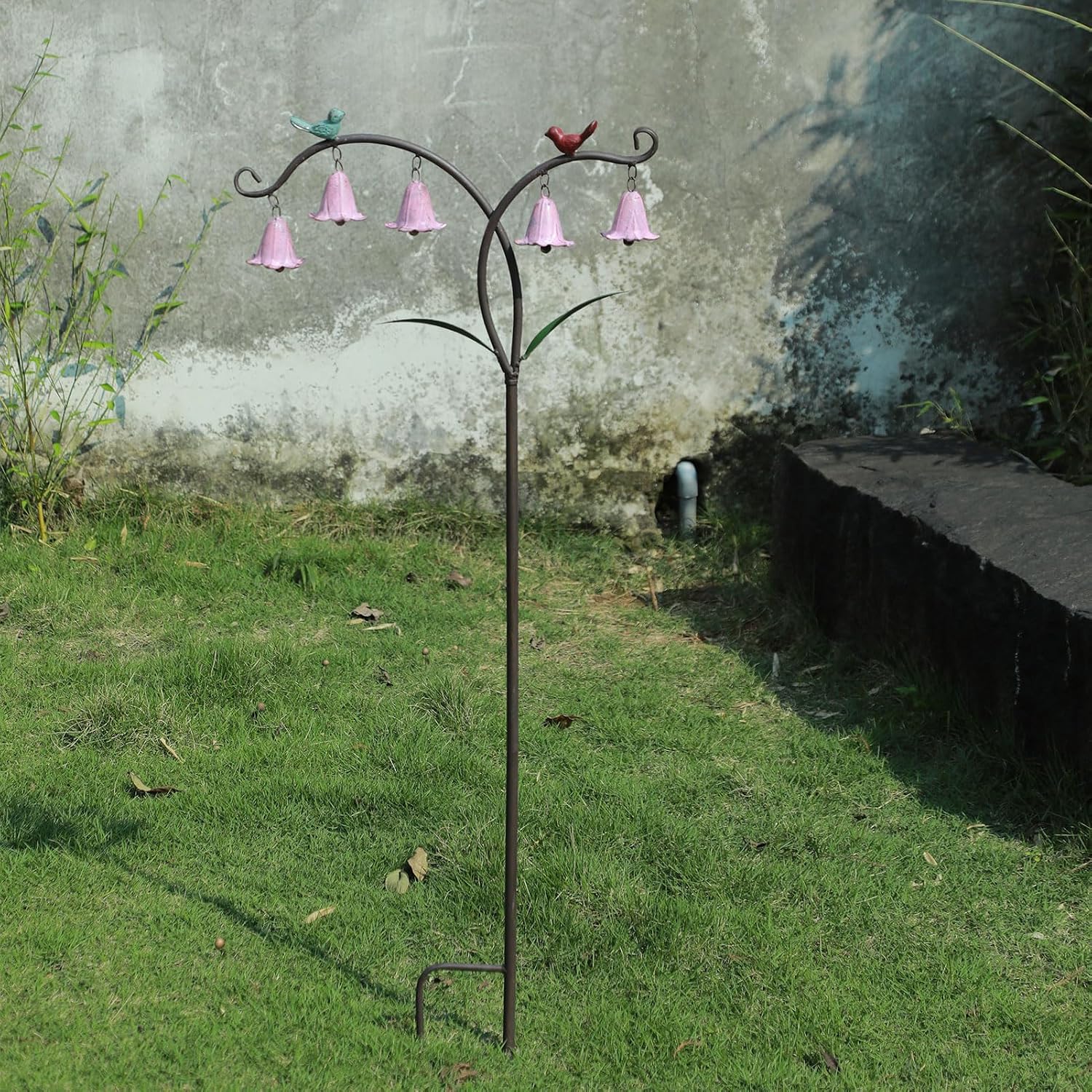45.5"H Decorative Garden Stakes with Bells,Metal Flowers for Outside | Garden Art for Patio,Lawn, Pathway & Flower Bed