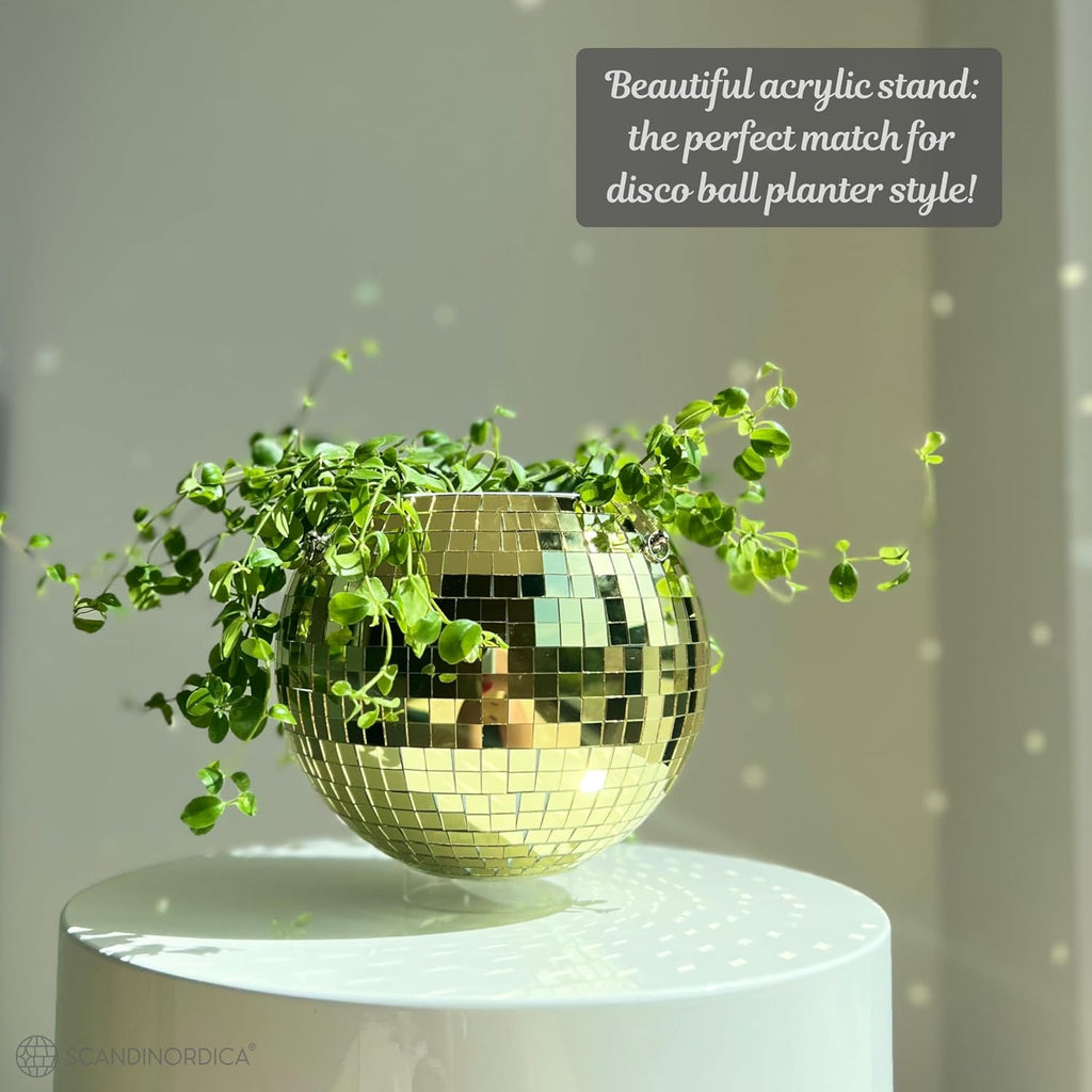 Disco Ball Planter – Disco Ball Plant Hanger, Mirror Disco Planter with Chain, Macrame Hanger, Acrylic Stand and Insert