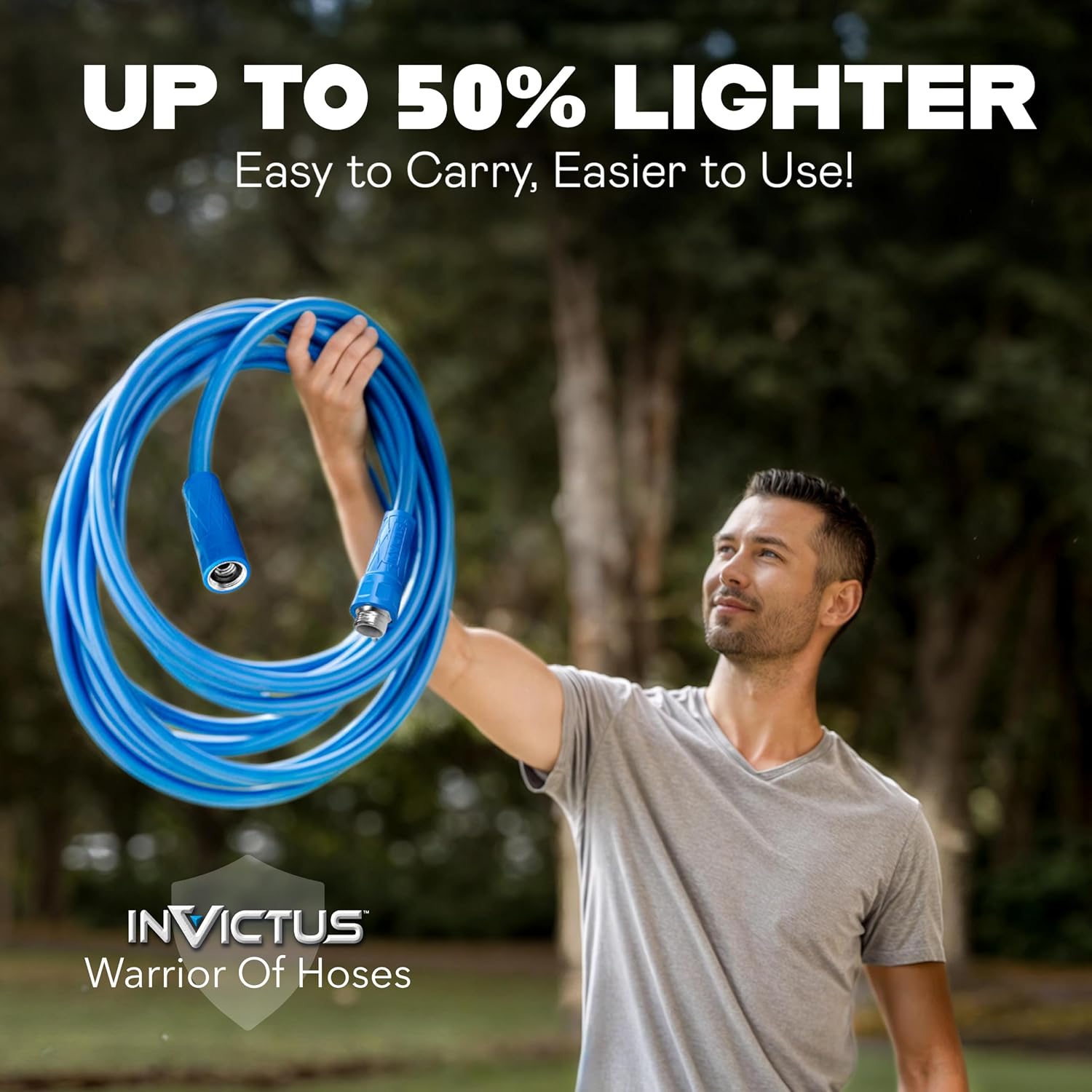 INVICTUS Garden Hose 50Ft x 5/8 in. Sprayer Nozzle Included, 2-Layer Heavy Duty Water Hose 50 Ft, Flexible