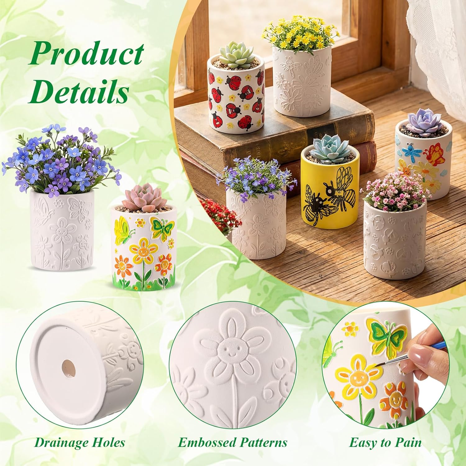 Zubebe 12 Pcs Paint Your Own Ceramic Pots Bulk Unfinished Succulent Pots Craft Kit with Drainage Hole Mini Paintable