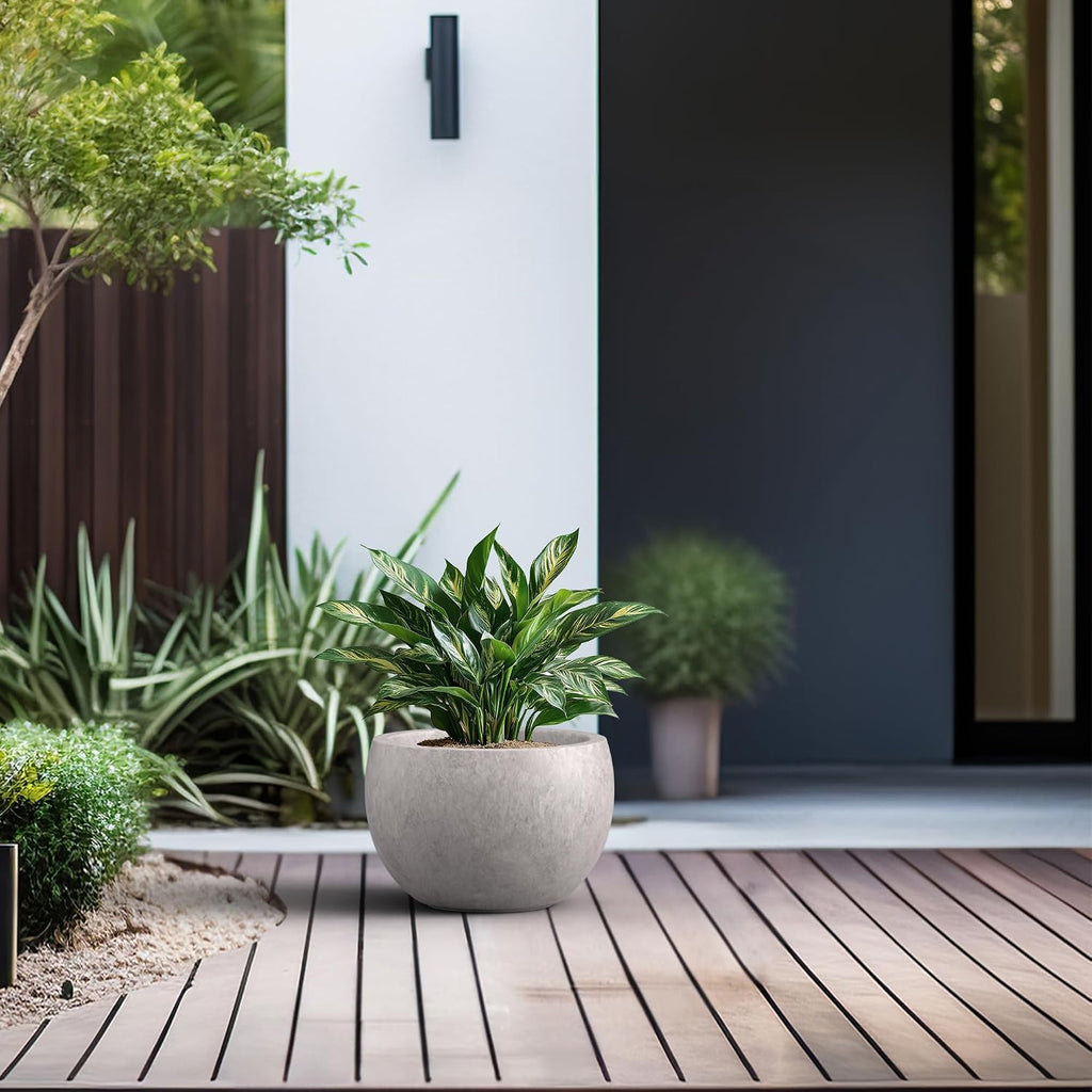 Kante Large Round Bowl CON Gray Concrete Planter 19.9" Dia, Outdoor | Rubber Plug for Indoor, Drainage for Garden