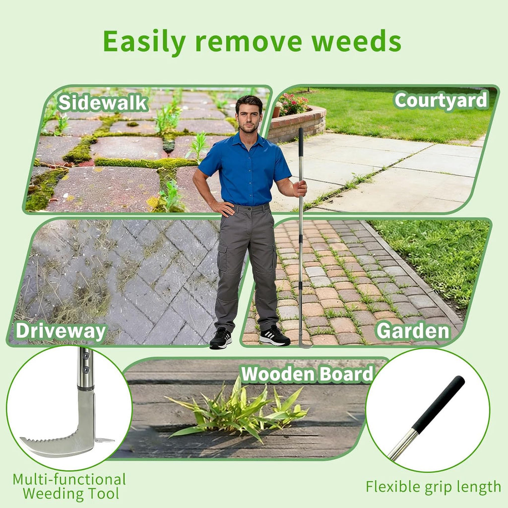 Weed Puller Crack Long Handle, Adjustable for Stand Up Height Garden Tools Patio Sidewalk Driveway