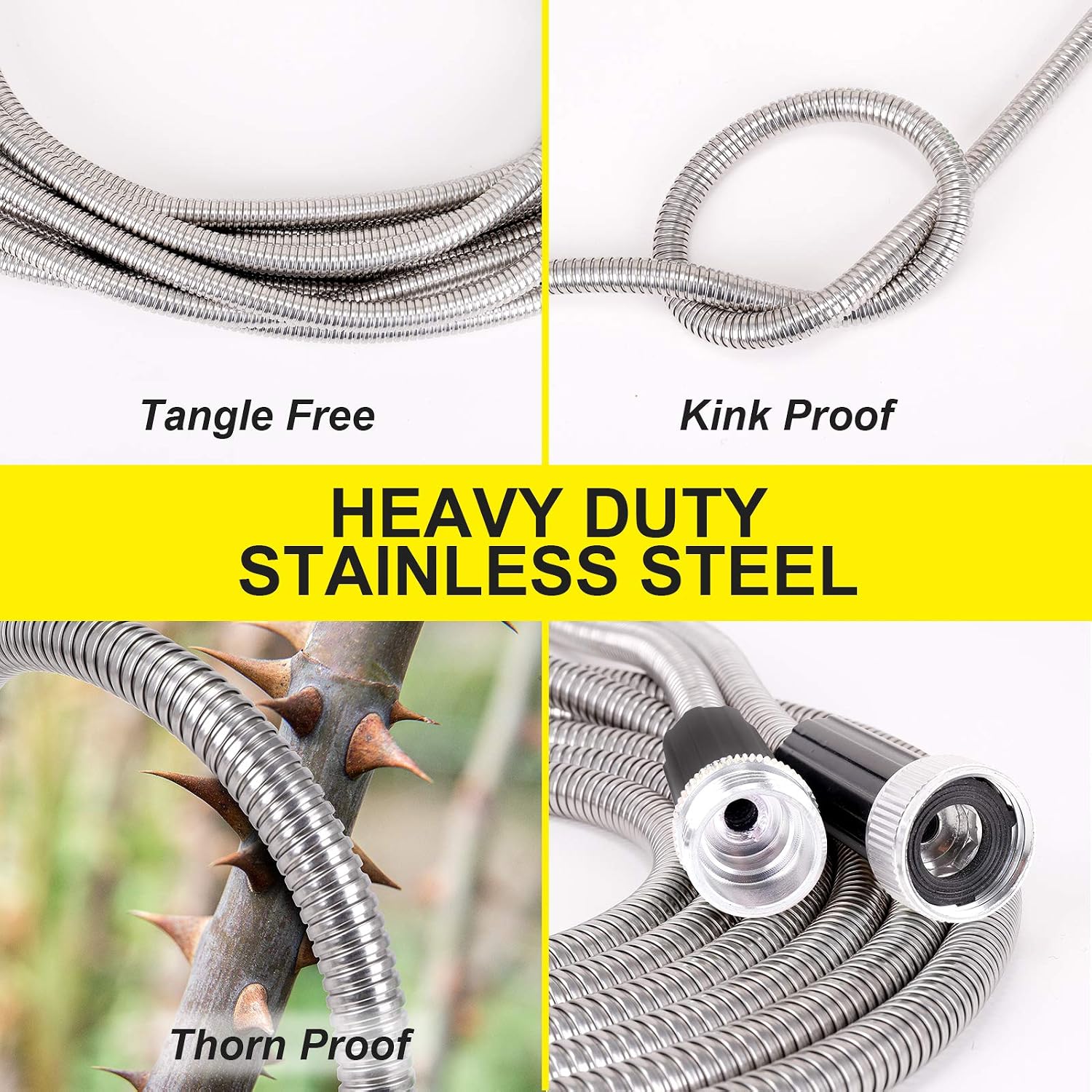 Stainless Steel Garden Hose 75 ft - Metal Water Hose with 2 Nozzles, Lightweight, Tangle Free & Kink Free, Heavy Duty