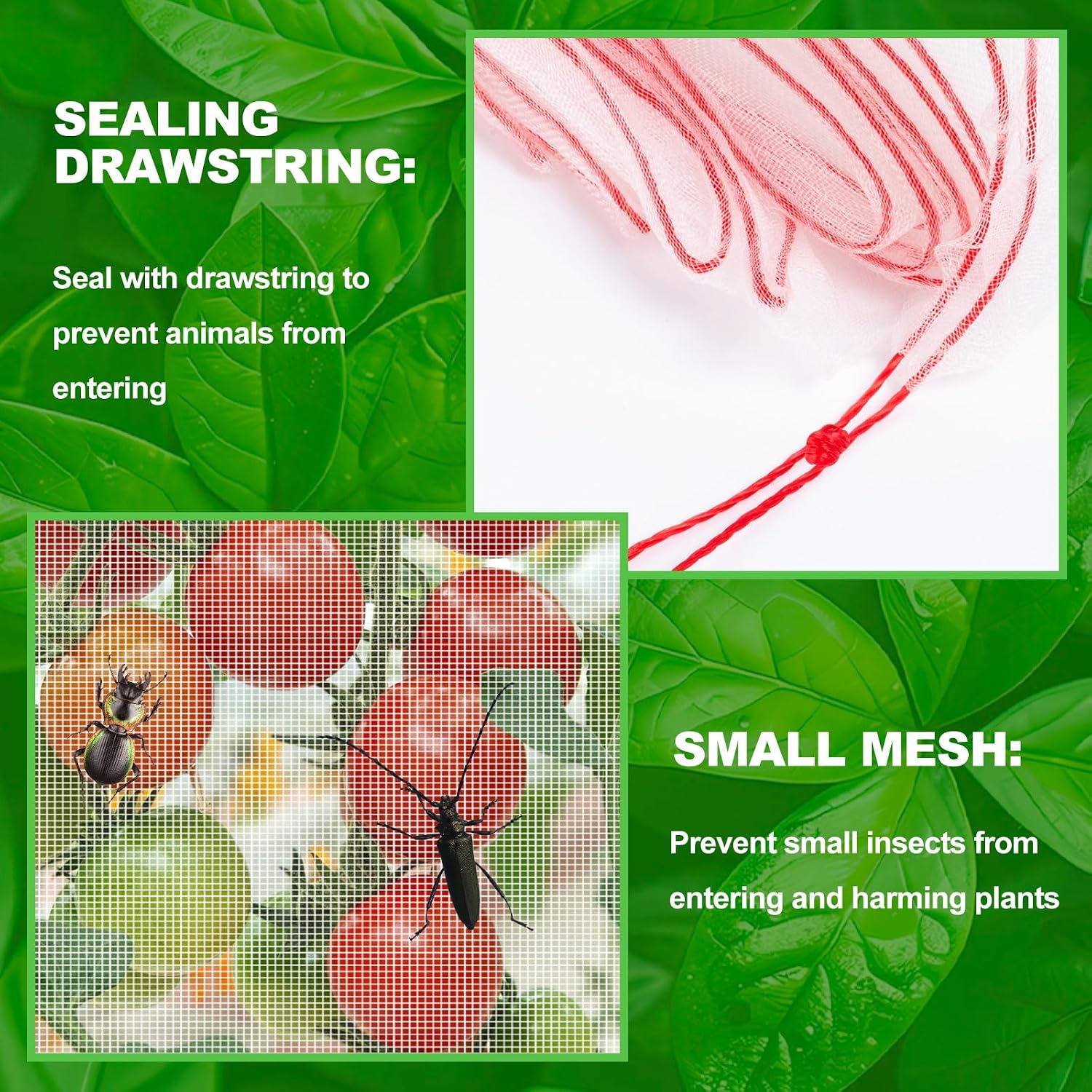 4 Pcs Plant Barrier Net Mesh, 6.56 x 6.56 FT Plant Barrier Net Mesh | Bird Netting with Zipper Drawstring, Barrier Bags