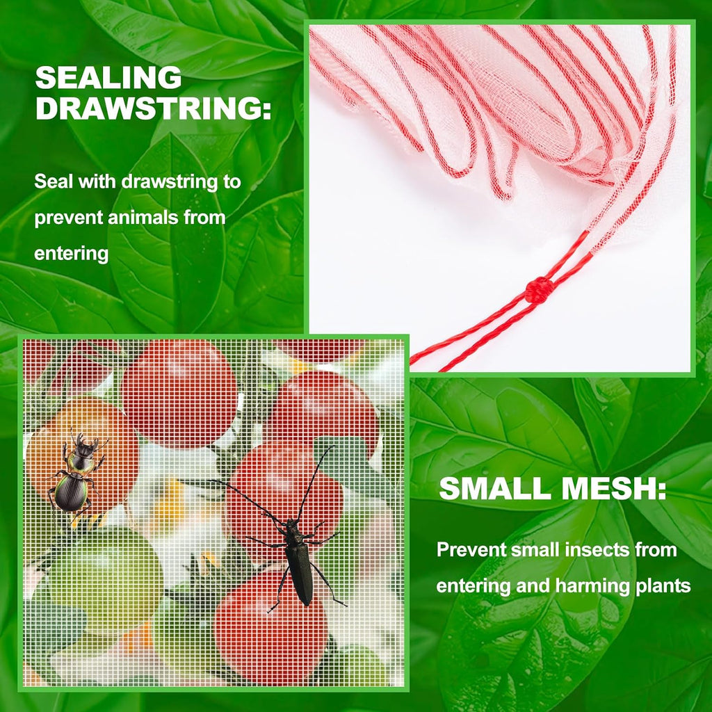 2Pcs Garden Netting Pest Barrier with Drawstring, 6.56x 6.56FT Bird Netting | Bird Netting for Garden Protection