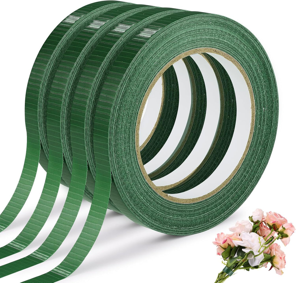 Prudiut 4 Roll Green Floral Tape Waterproof Florist Tape, 1/2" Wide Flower Wrap Tape Floral Tape Bulk for Fresh Flower Bouquet Wrap Flower Arrangements Crafts (98Ft/30Yd)