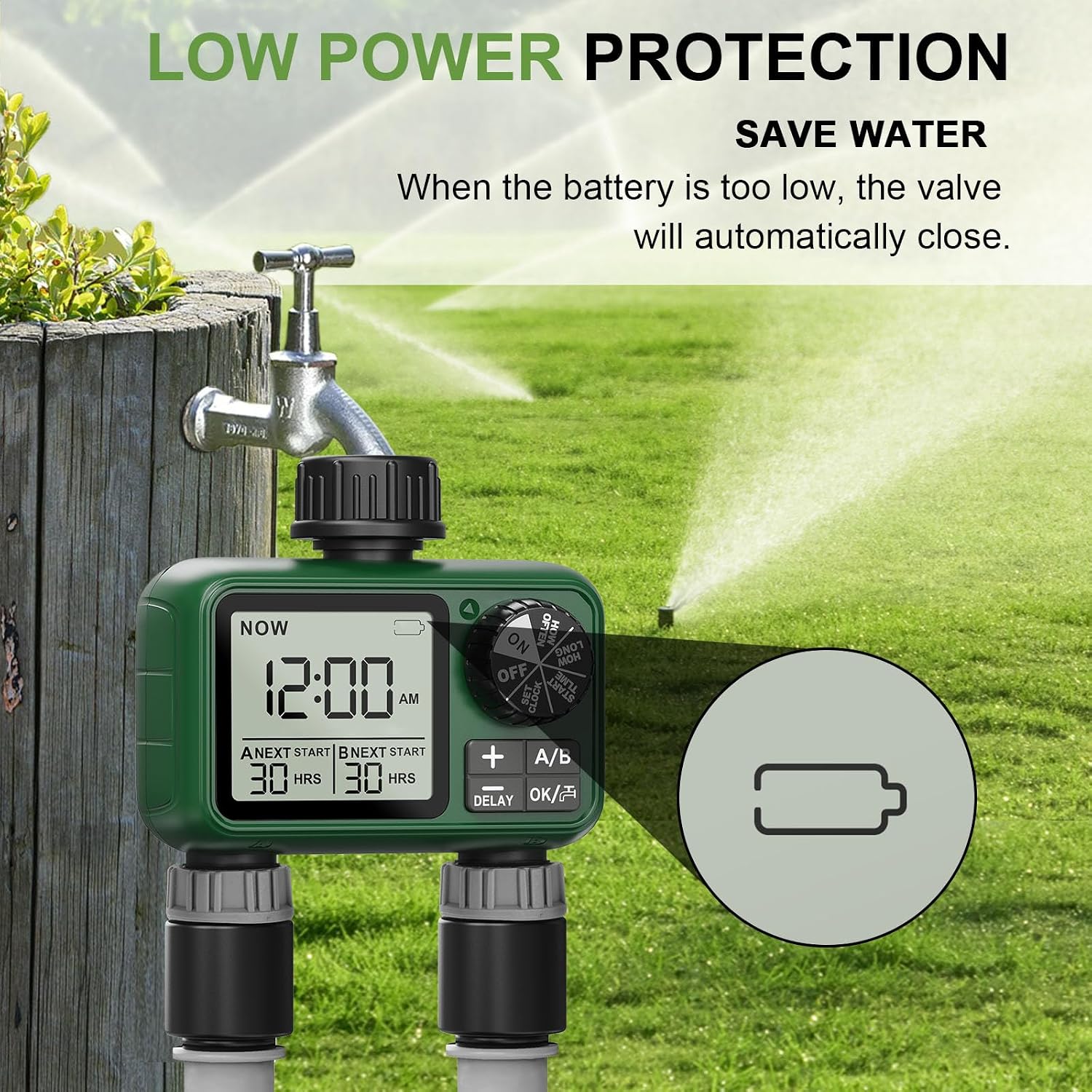Water Timer for Outdoor Garden Hose, Sprinkler Timer for Garden | Faucet with Auto/Manual/Rain Delay Mode, Sprinkler