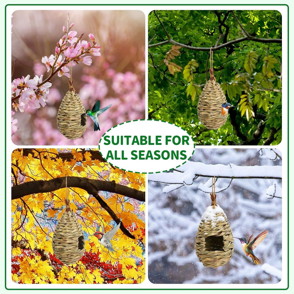 NOVWANG 4 Pcs Hand Woven Hummingbird Houses for Outside | Hand Woven Finch Bird Nest, Outdoor Gardens Patios Balconies