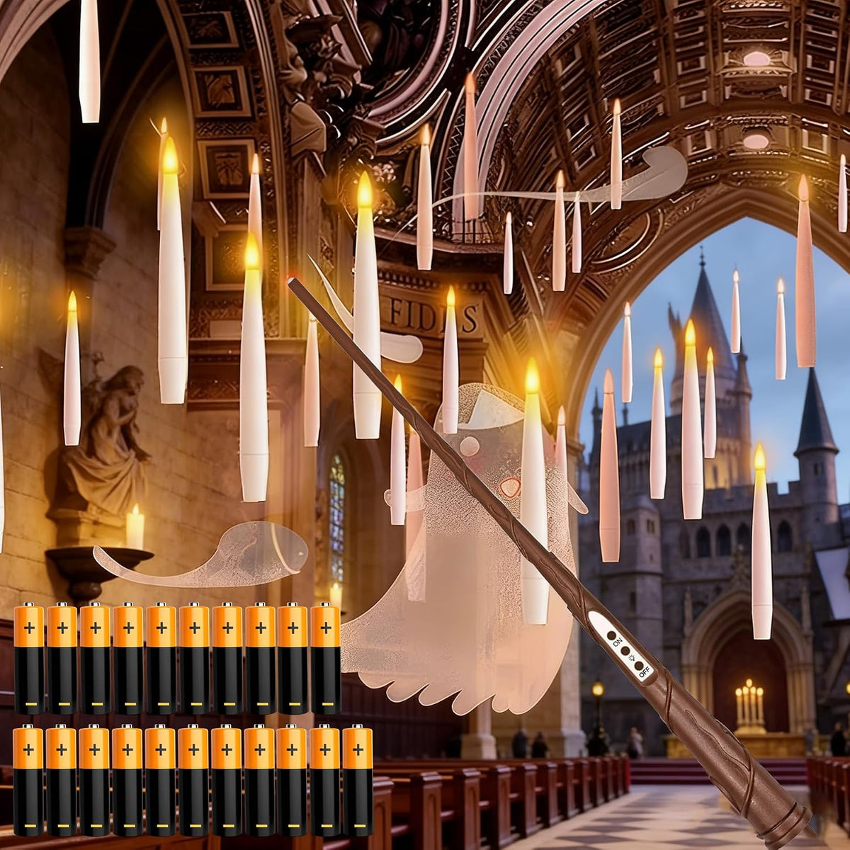 Floating Candles with Wand & 21 AAA Batteries Magic LED Flickering-20PCs