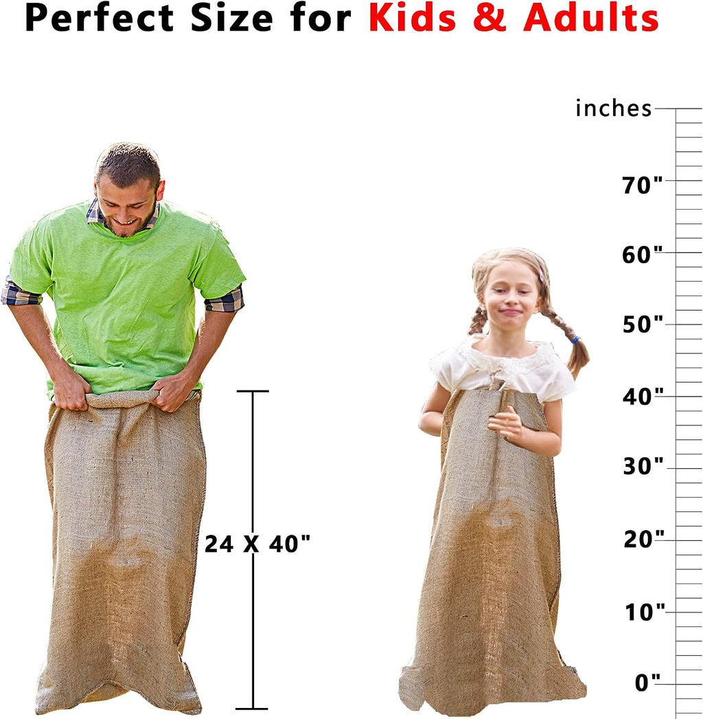 8 Pack Burlap Potato Sack Race Bags, 24"x40" Outdoor Lawn Games for Kids & Adults, Outside Yard Games for Birthday