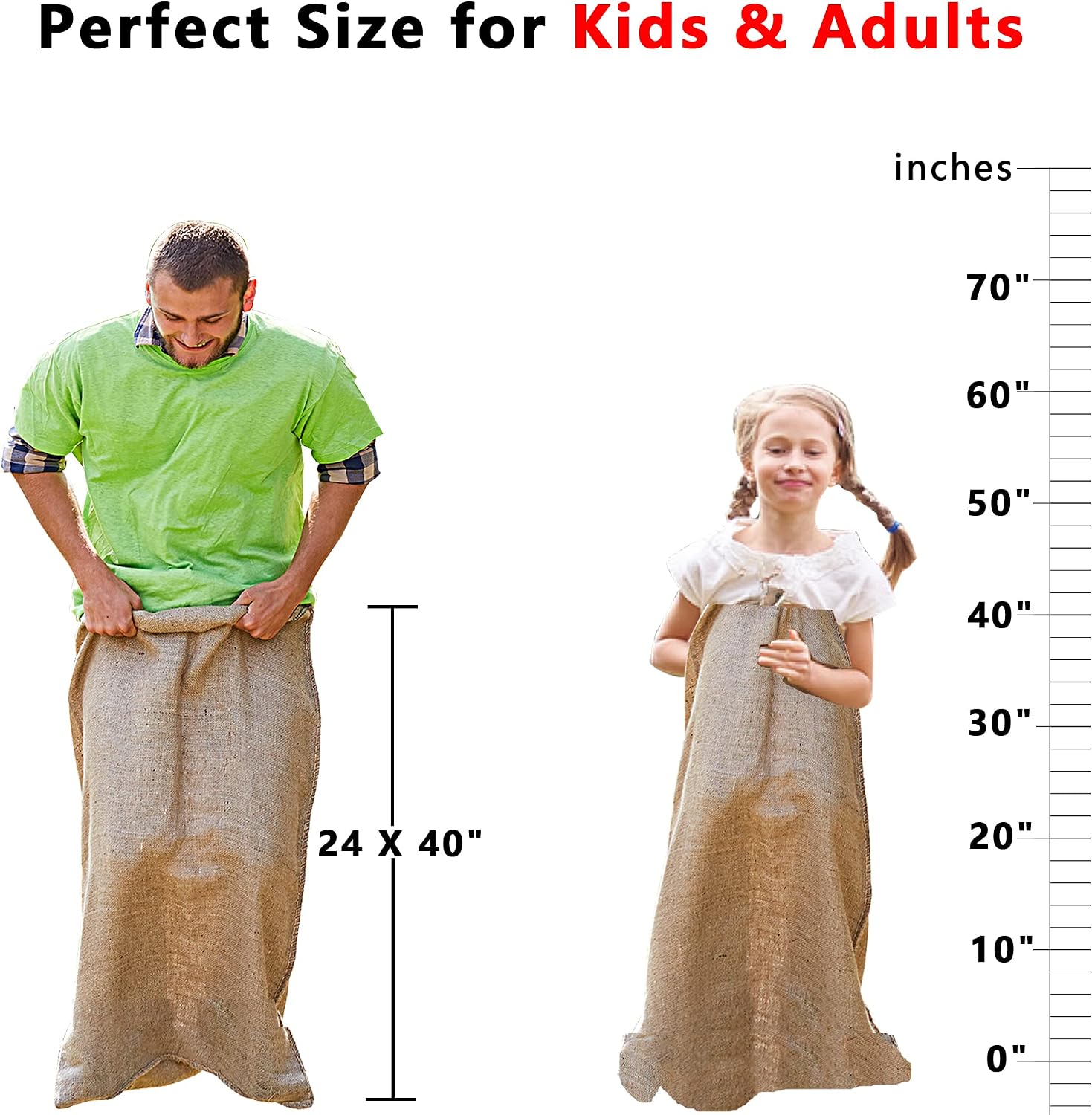 8 Pack Burlap Potato Sack Race Bags, 24"x40" Outdoor Lawn Games for Kids & Adults, Outside Yard Games for Birthday
