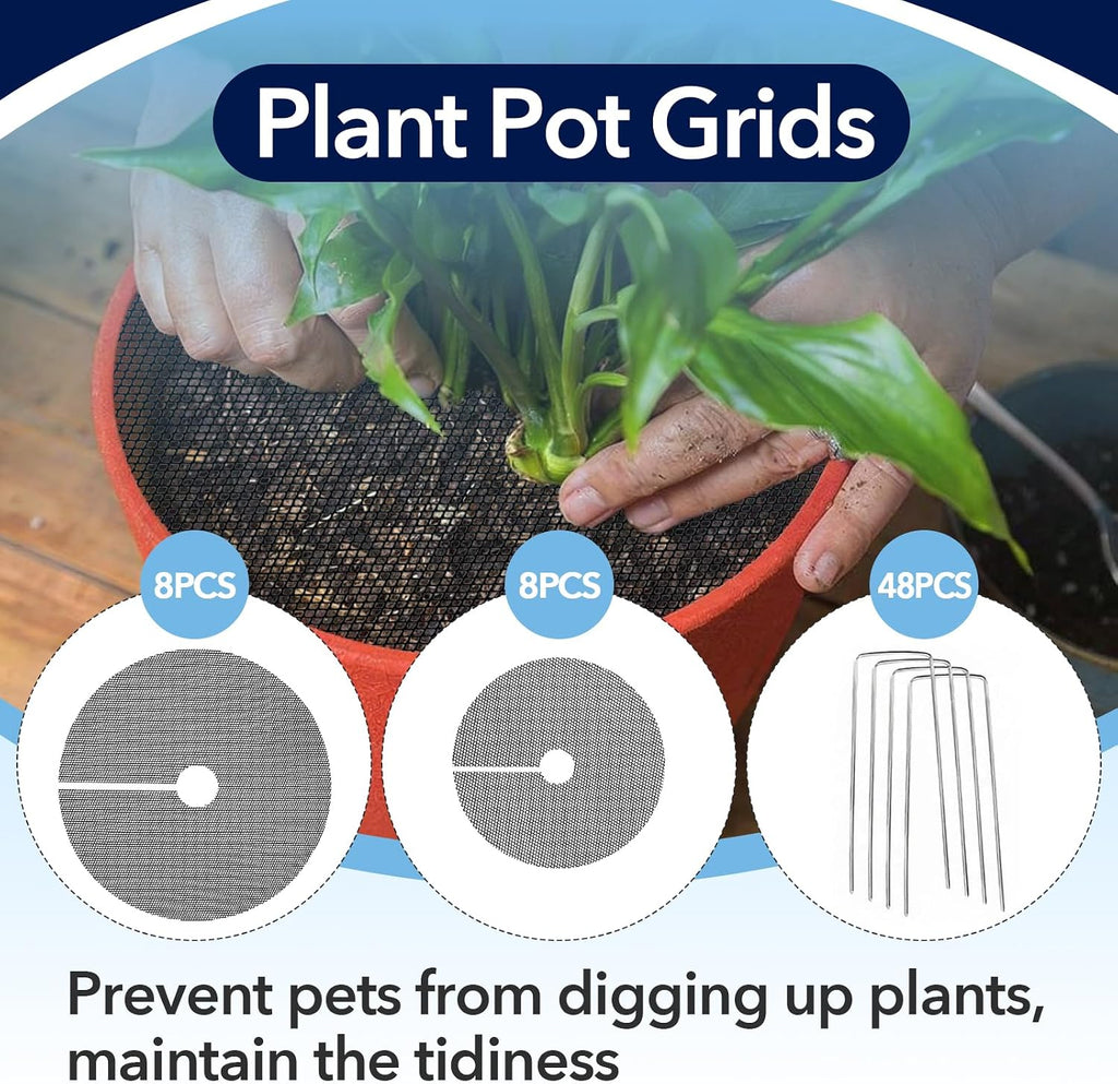 16PCS 15.7 Inch Plant Pot Grids and 11.8 Inch Plant Pot Grids Includes 48 Ground Stakes, Plant Pot Soil Cover