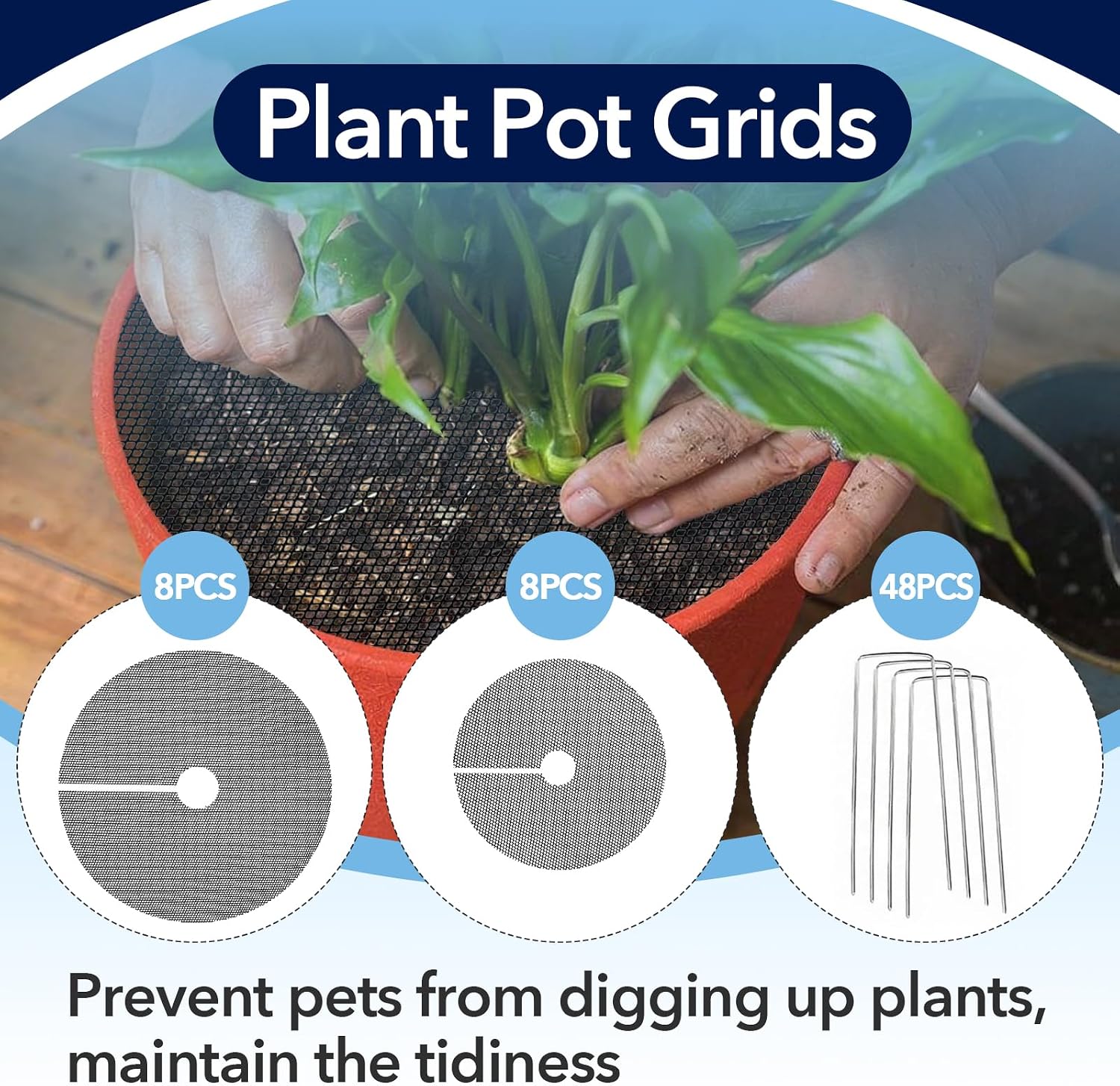 16PCS 15.7 Inch Plant Pot Grids and 11.8 Inch Plant Pot Grids Includes 48 Ground Stakes, Plant Pot Soil Cover