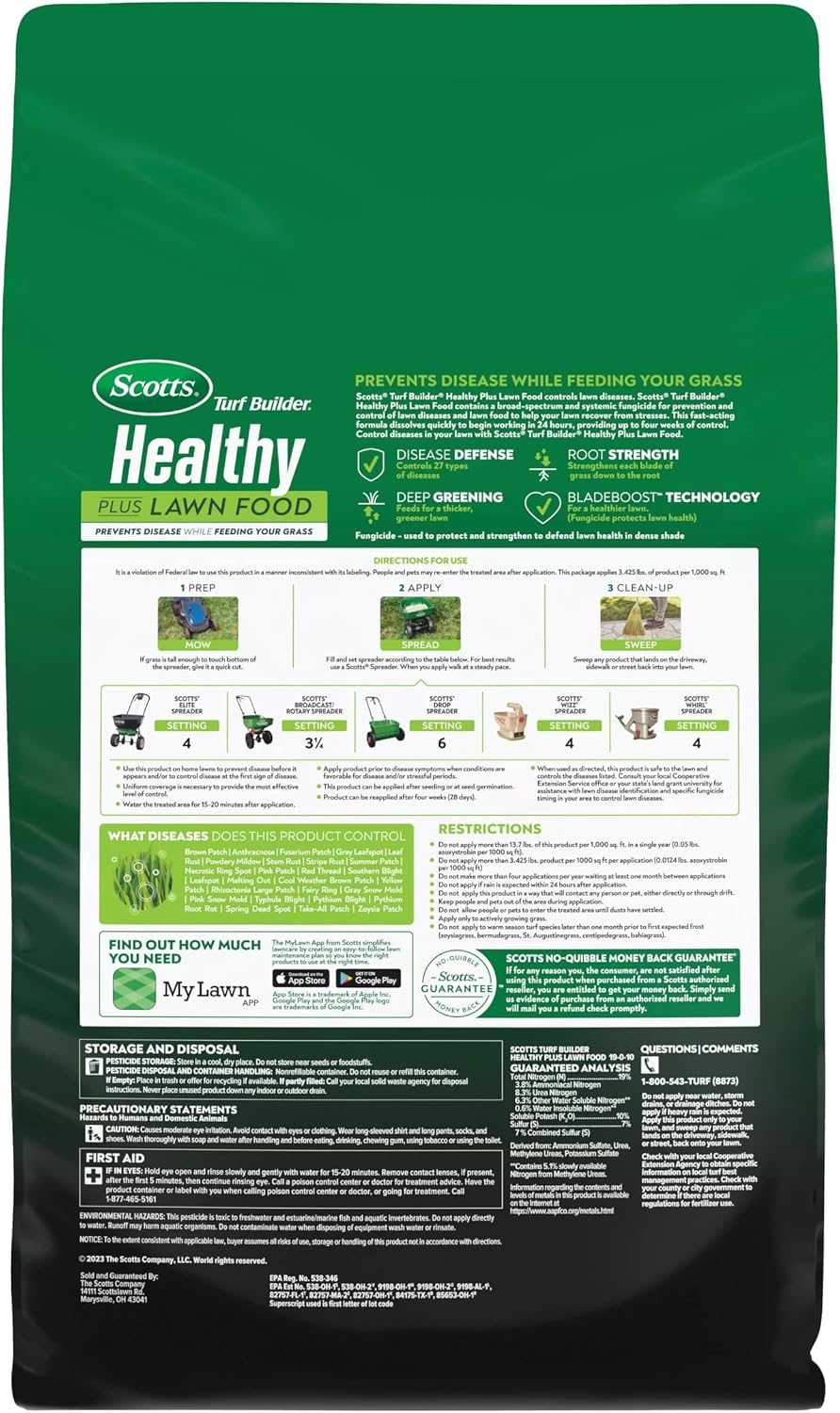 Scotts Turf Builder Healthy Plus Lawn Food, 13.70 lbs. | 2-in-1 Fungicide and Grass Fertilizer, Covers 4,000 sq. ft.