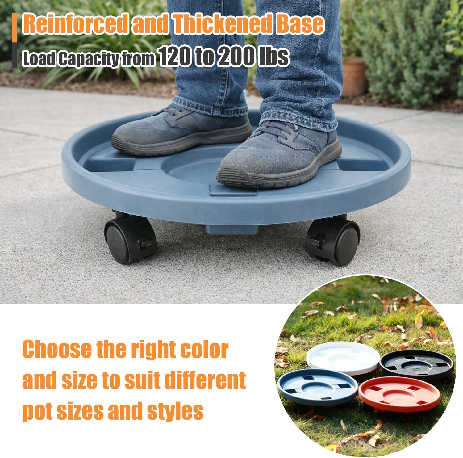 Party Zealot 5-Pack 13" Large Plant Caddy with Wheels Plastic Plant Dolly with Caster Flower Pot Mover Rollers Wheeled
