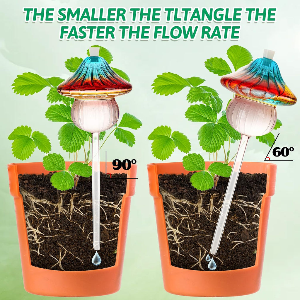 11 oz Large Plant Watering Globes Mushroom, Gradient Color Glass Watering Bulbs, Self Watering Planter Insert, Self