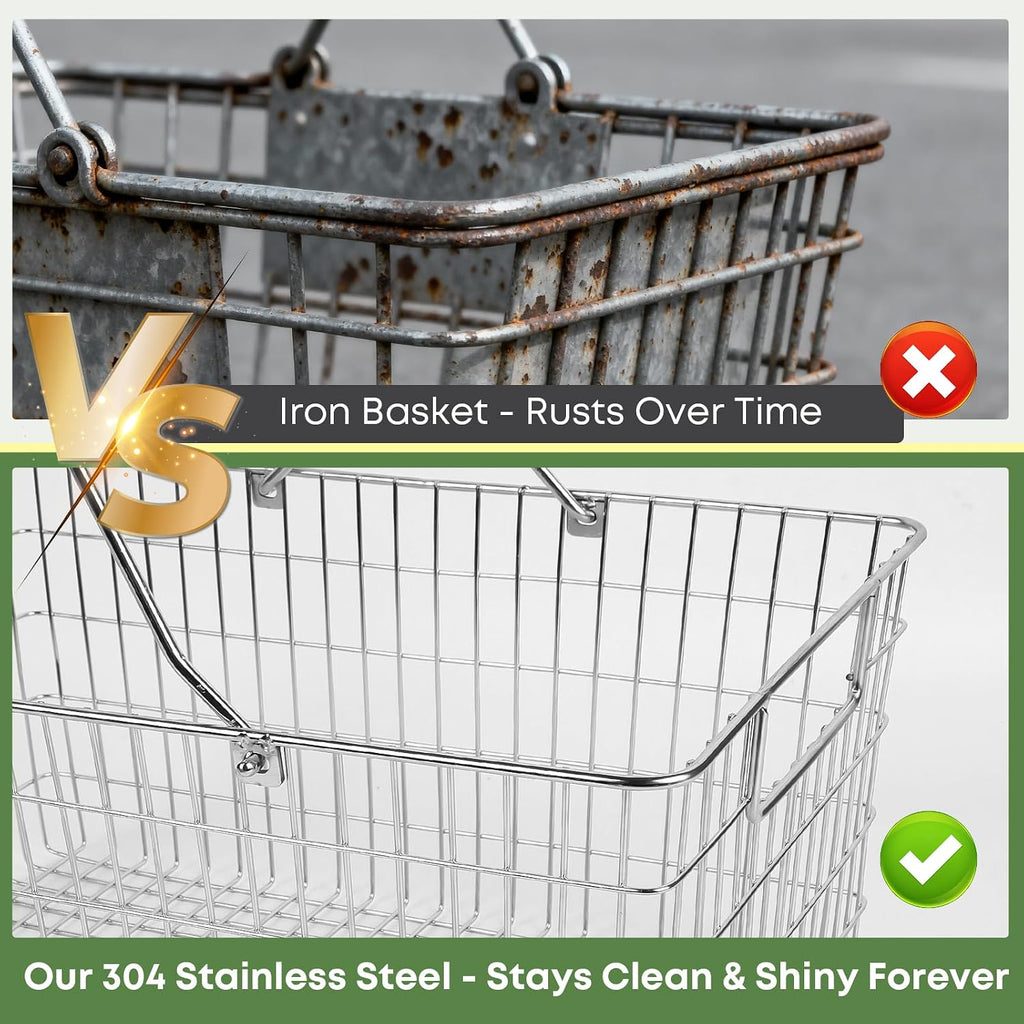 Wire Harvest Basket, Kitchen Organizers and Storage with Foldable Handle - 15.0"x9.8"x6.9" Portable Stainless Steel