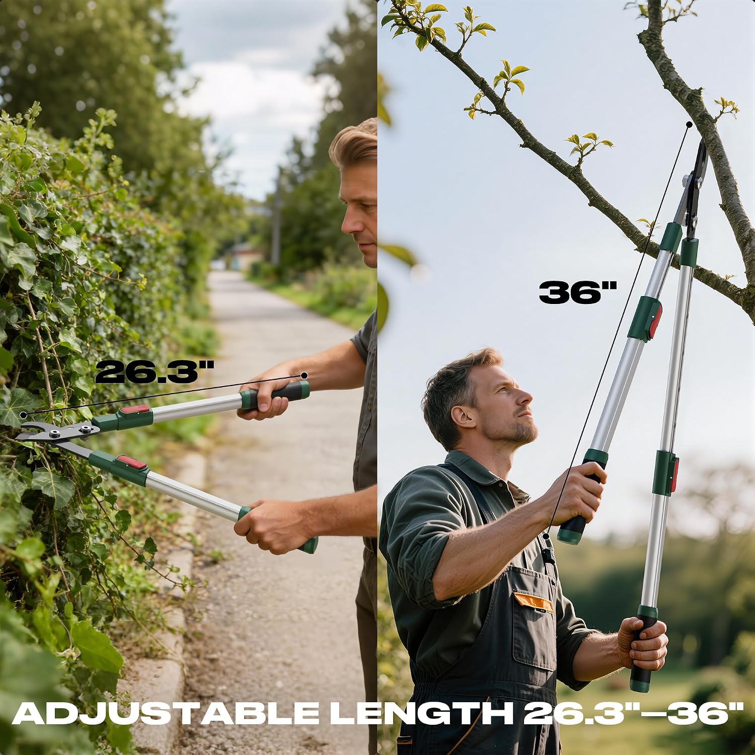 GARTOL 2-Inch Cutting Capacity Bypass Loppers, 26-33" Extendable Tree Branch Cutter, Professional Gear-Driven