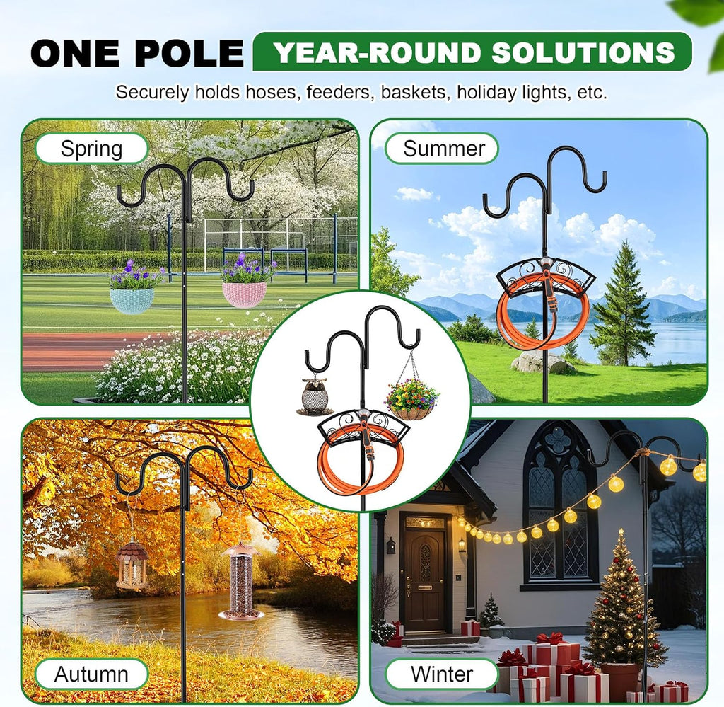 Garden Hose Holder, Freestanding Hose Stand for Outside, 150FT Hose Storage Organizer with 5-Prong Base and Shepherd