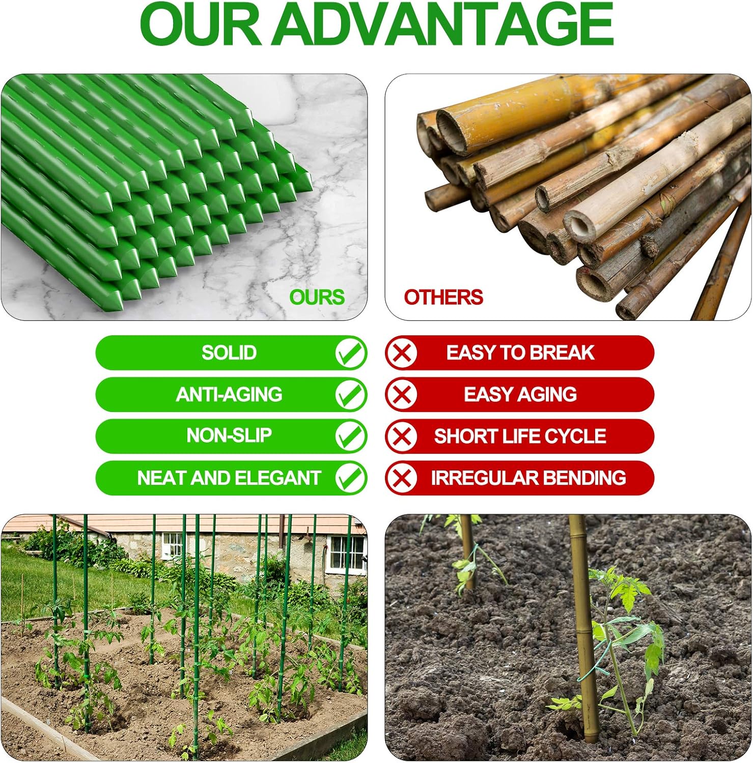 WAENLIR Garden Stakes 60 inch 5ft Sturdy Tomato Stakes, Plant Stakes for Outdoor Plants, Metal Plant Support Sticks for
