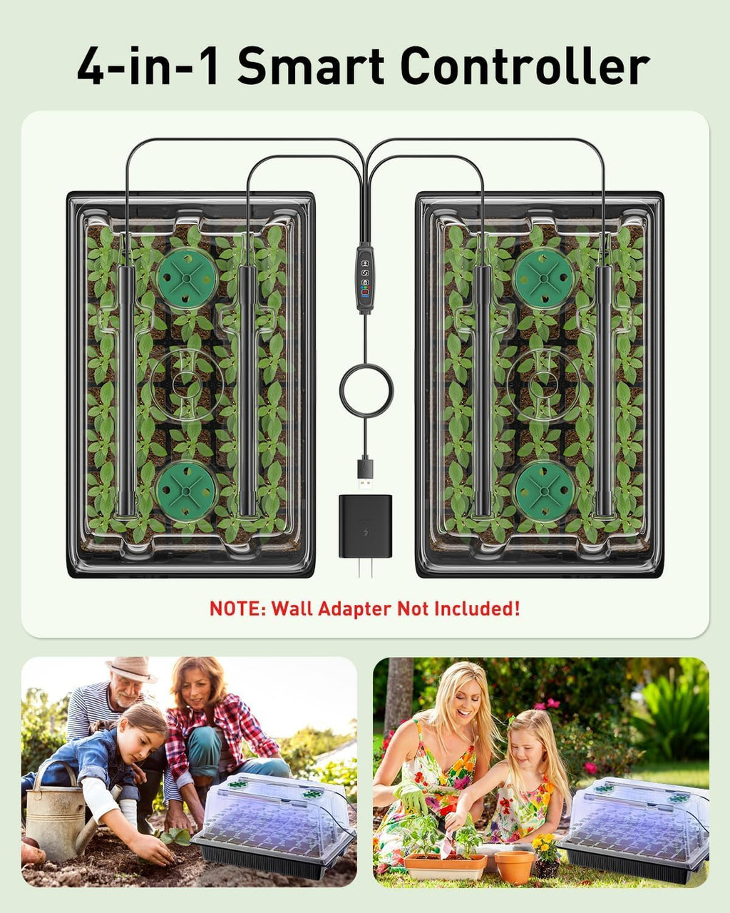 Pawfly Seed Starter Trays, 2 Pack 80 Cells Seed Starter Kit | Adjustable Grow Light Bars & 3.5" Humidity Domes, Seeding