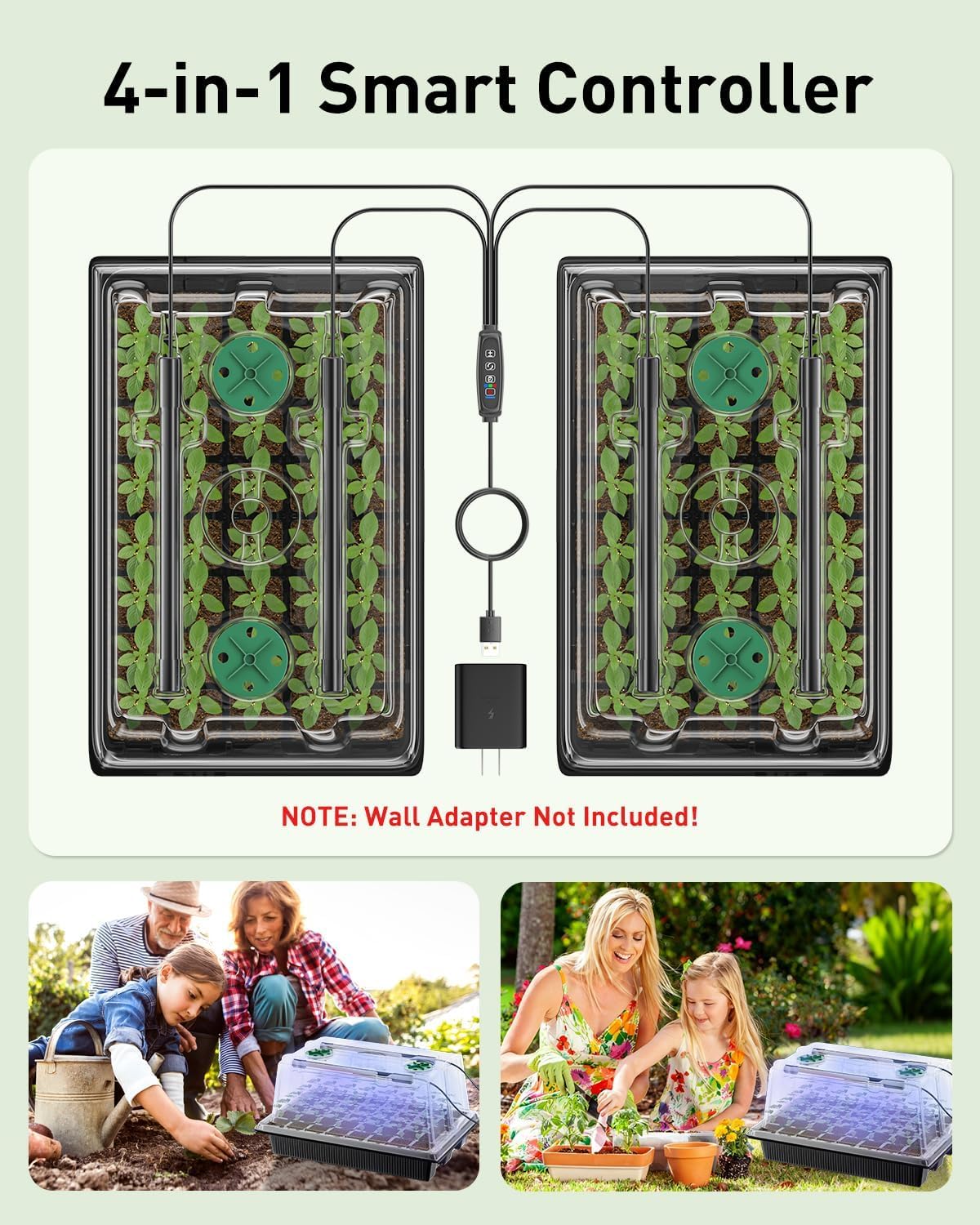 Pawfly Seed Starter Trays, 2 Pack 80 Cells Seed Starter Kit | Adjustable Grow Light Bars & 3.5" Humidity Domes, Seeding