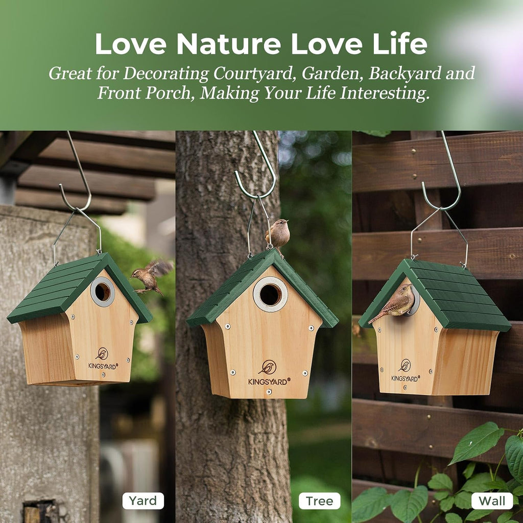 Kingsyard Cedar Hanging Bird House with Metal Predator Guard for Wren | Cedar Wren House with 1-inch Entry Hole, Metal